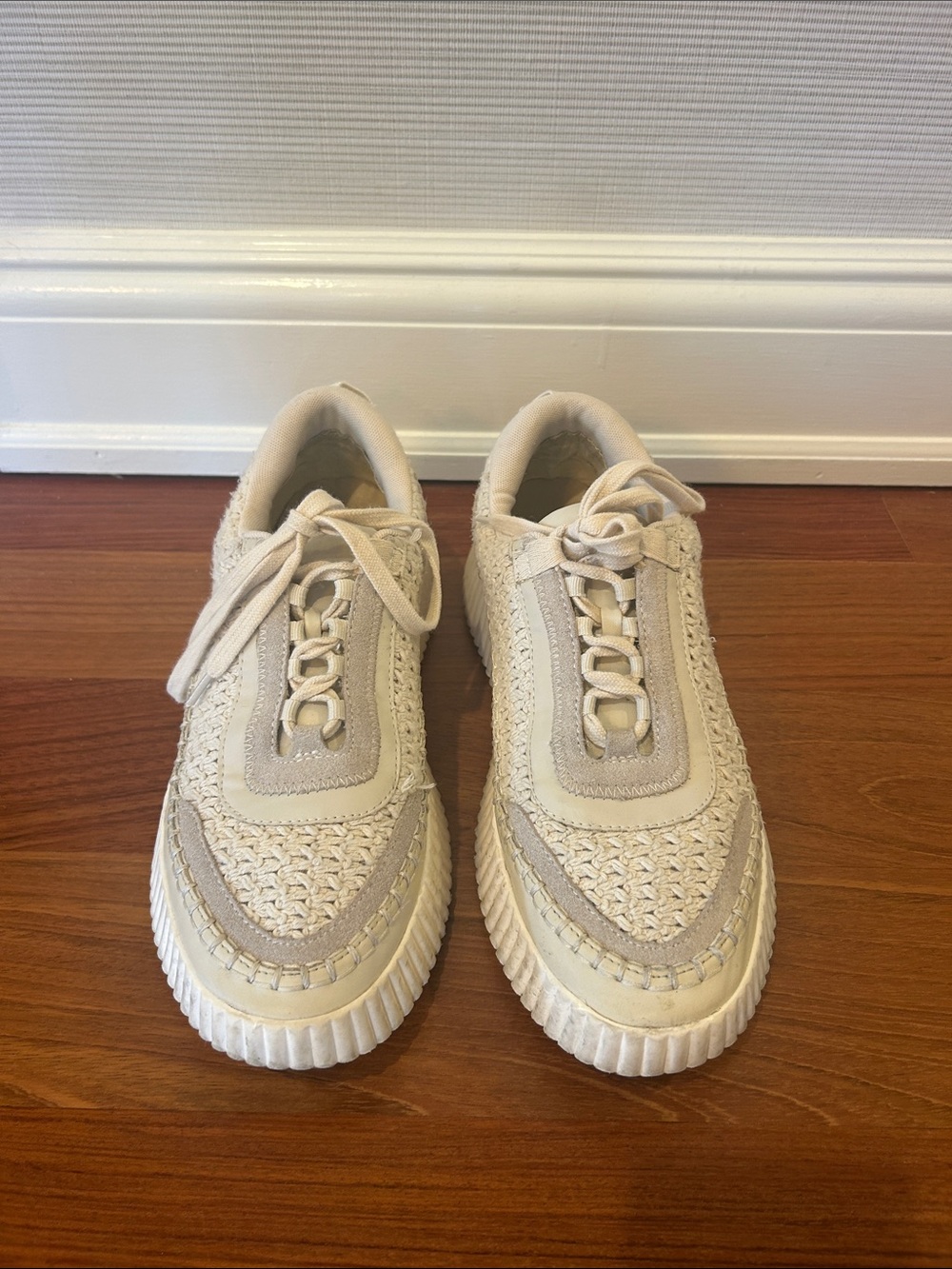 Dolce Vita Cream Woven Lace-Up Sneakers